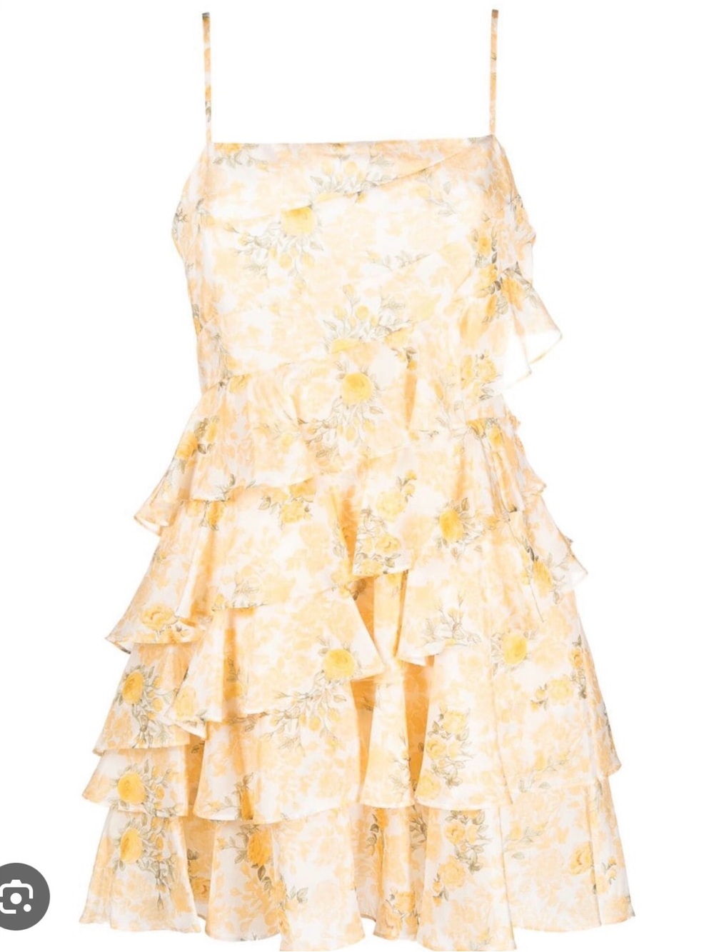 LoveShackFancy Yellow Floral Tiered Mini Dress